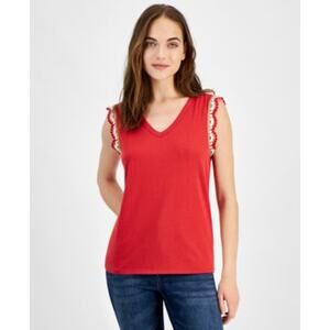 Nautica Jeans Women's Crochet-Trim Tank Top in Samba Red